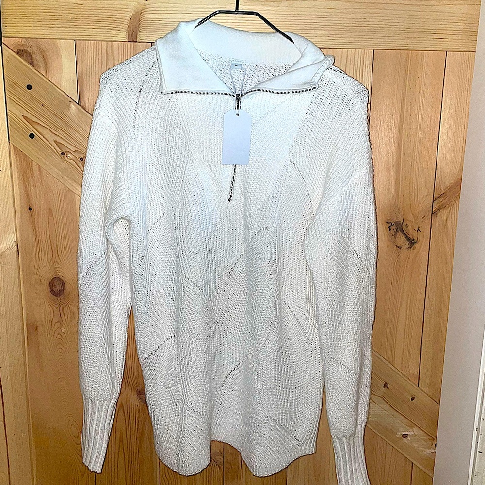 Boutique White knit zipper neck pull over sweater nwt - Picture 3 of 9